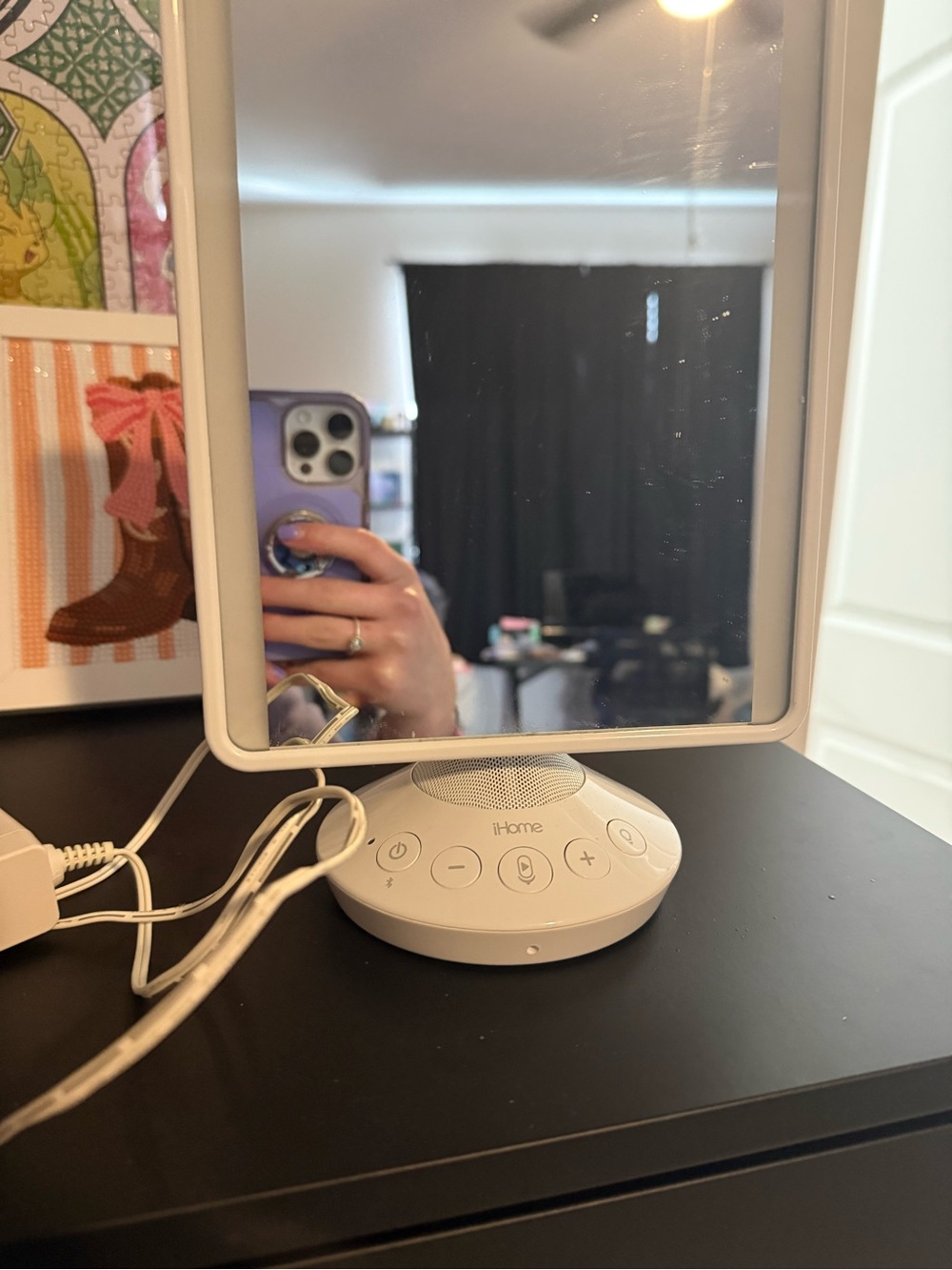 iHome White LED Vanity Mirror with Built-In Speaker